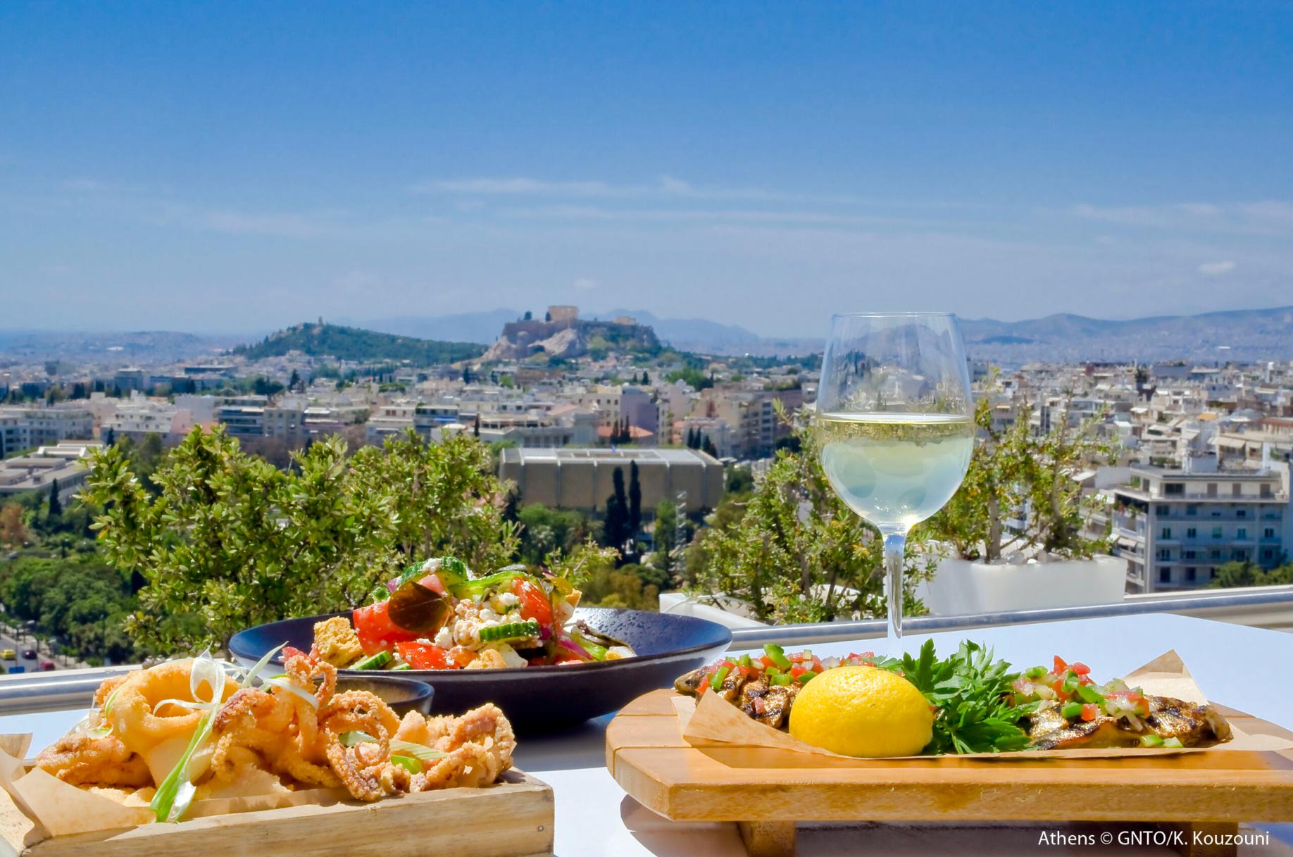 Athens lunch with wine at a balcony with view